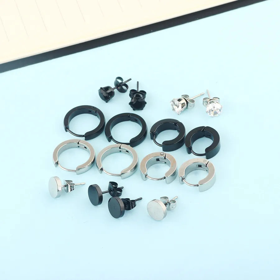 Punk Flowers Stud Earrings for Men in Titanium Steel, Set of 16 Pieces