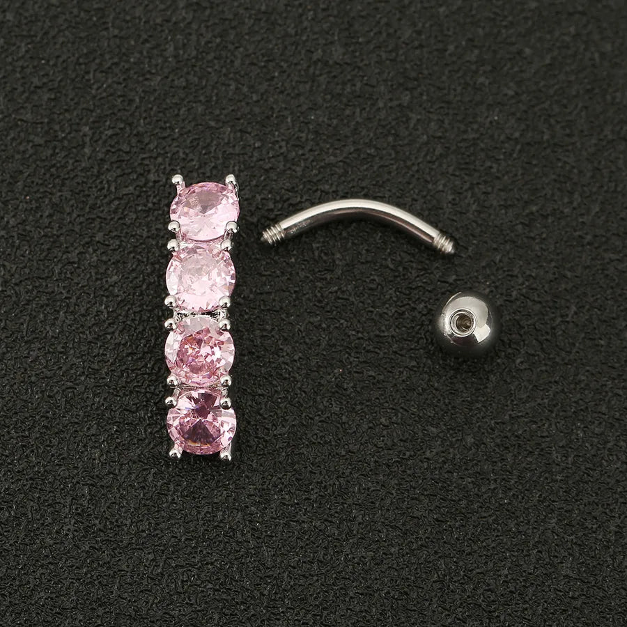 C Shape Copper Belly Ring with Rhinestones in Silver, Unisex Belly Piercing Jewelry