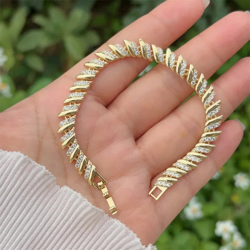 elegant cute shiny flower copper plating inlay zircon 18k gold plated bracelets