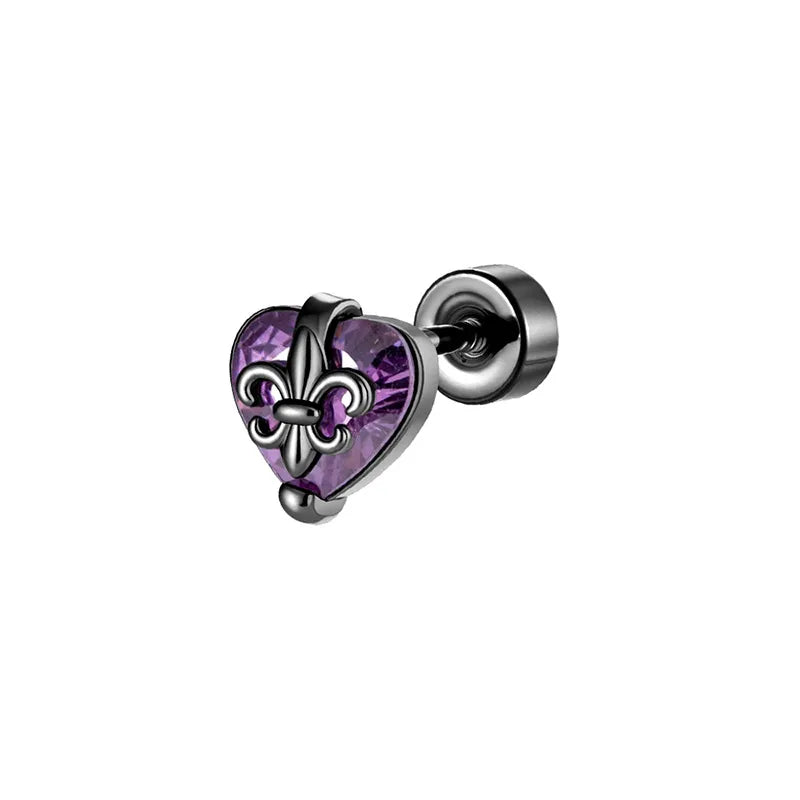 Unisex Heart Shape Copper Ear Cartilage Rings & Studs with Claw Setting and Purple Zircon Inlay