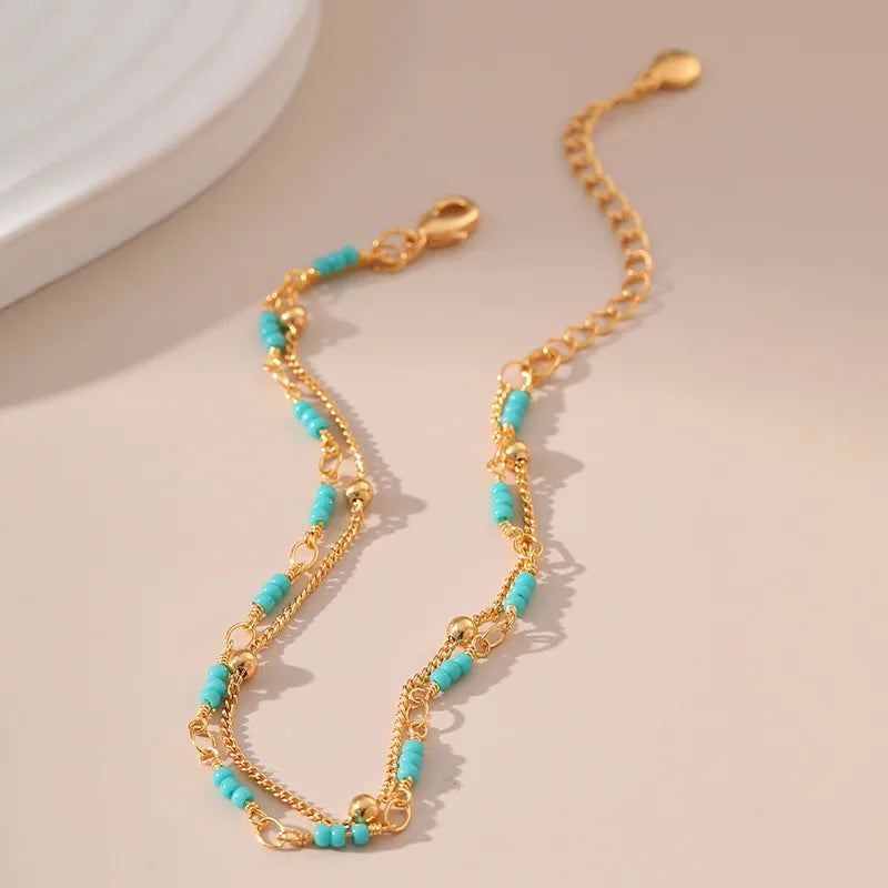 classic style round turquoise copper plating 18k gold plated bracelets
