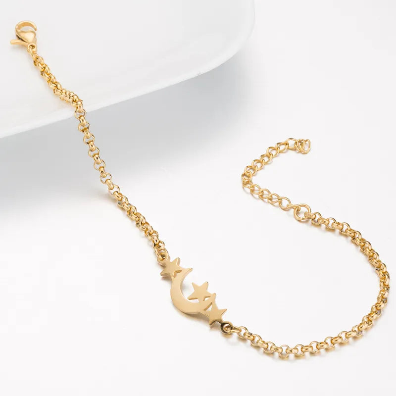 Fashion Star Moon 201 Stainless Steel 18K Gold Plated Bracelets In Bulk