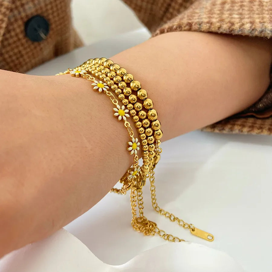 Classic Style Round 201 Stainless Steel 18K Gold Plated Bracelets In Bulk