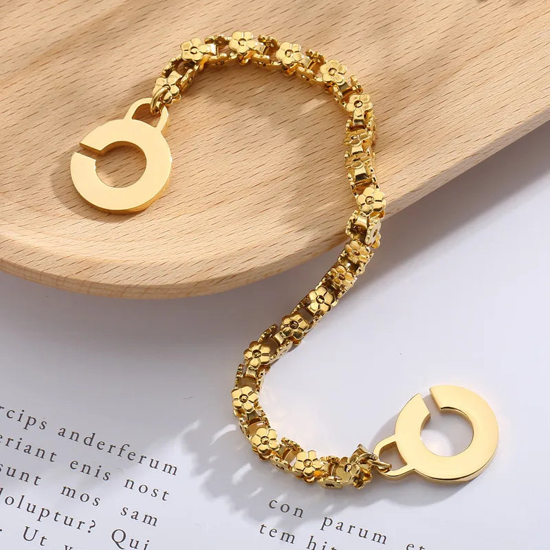 Elegant Flower Titanium Steel 18K Gold Plated Bracelets In Bulk