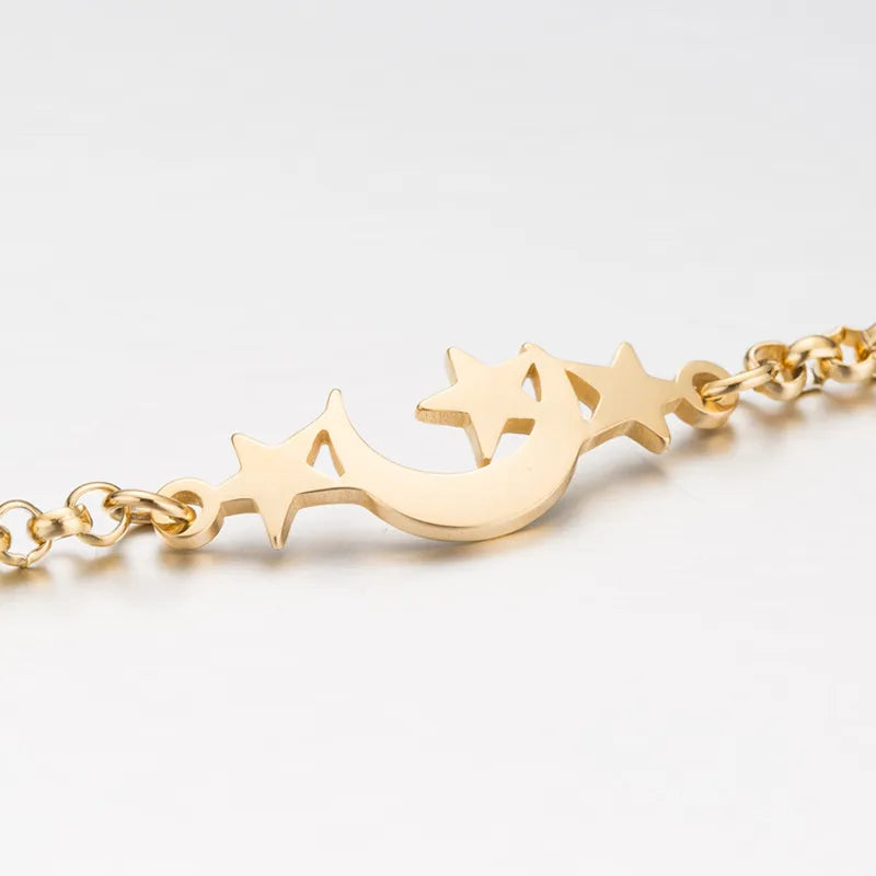 Fashion Star Moon 201 Stainless Steel 18K Gold Plated Bracelets In Bulk