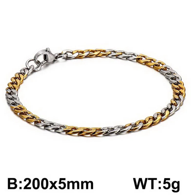 Trendy Personalized Hip Hop Stainless Steel NK Chain Bracelet  Style Geometry Pattern Vacuum Plated 18K Gold