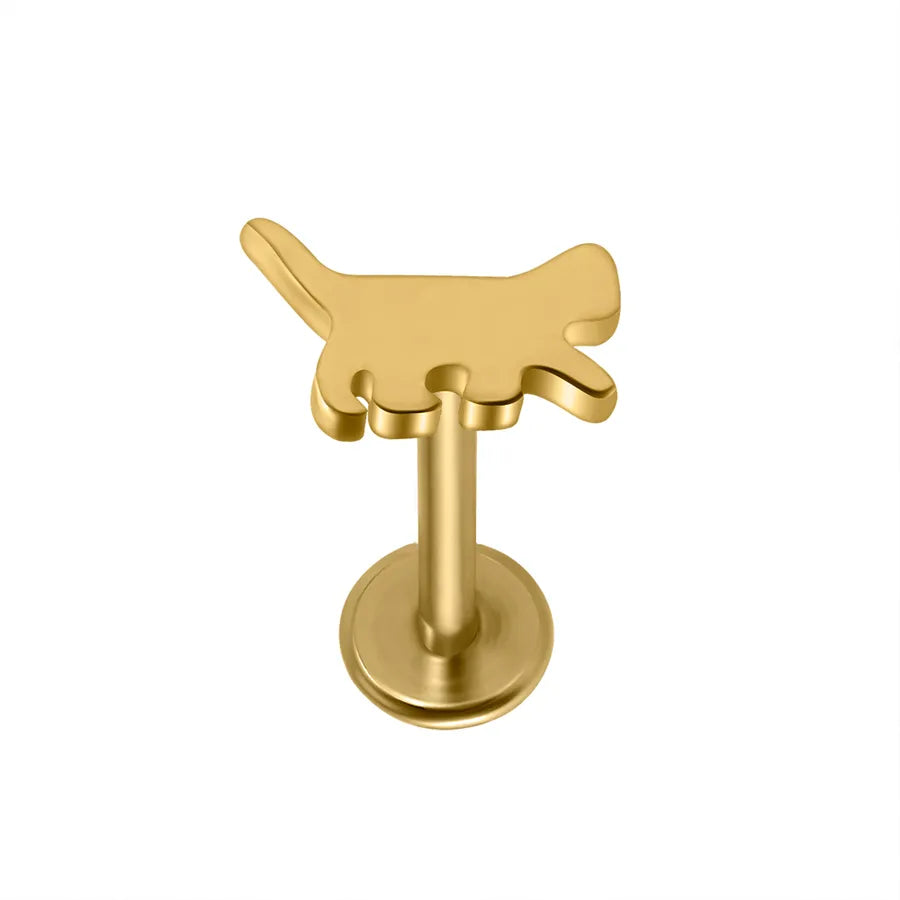 1 Piece Lip Rings Hip-Hop Hawaiian Rock Cat Skull 304 Stainless Steel Polishing Plating 18K Gold Plated Lip Rings Ear Cartilage Rings & Studs Nose Rings & Studs