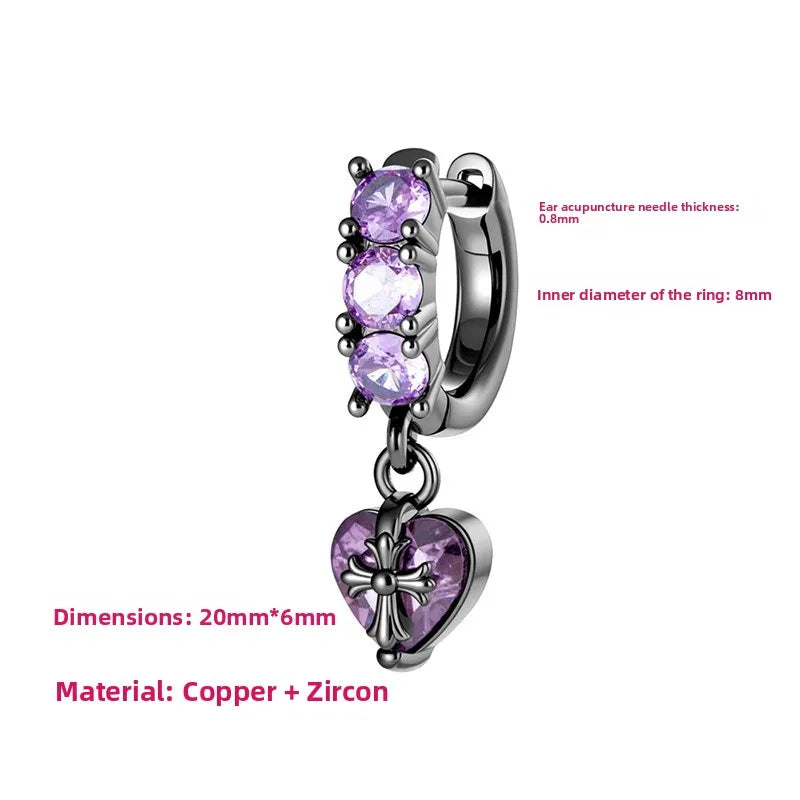 Unisex Heart Shape Copper Ear Cartilage Rings & Studs with Claw Setting and Purple Zircon Inlay