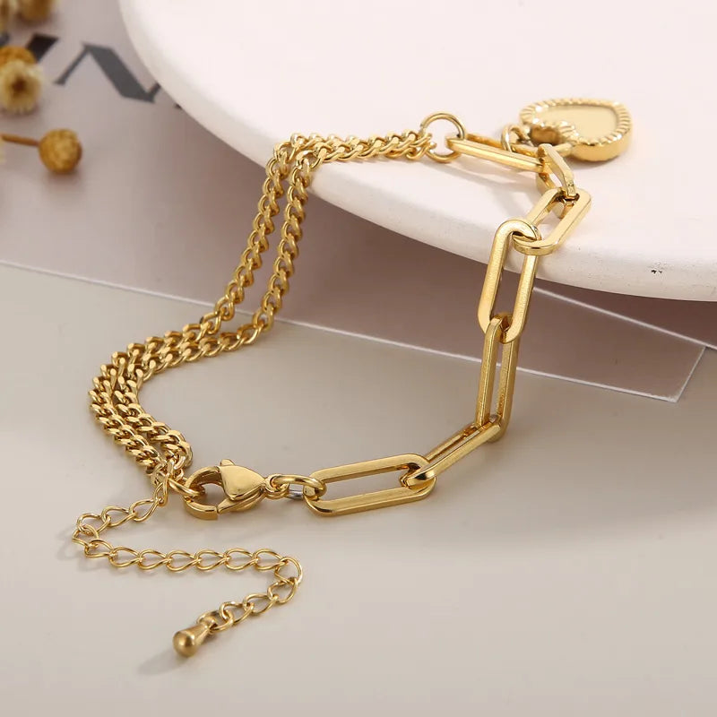 Elegant Heart Shape Titanium Steel 18K Gold Plated Bracelets In Bulk