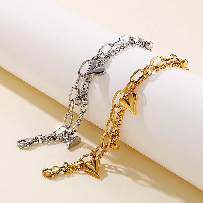 Fashion Heart Titanium Steel 18K Gold Plated Bracelets In Bulk