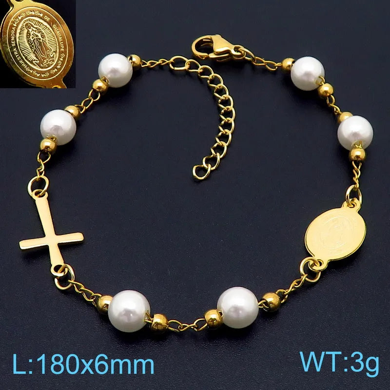 Basic Streetwear Cross Stainless Steel 18K Gold Plated Bracelets In Bulk