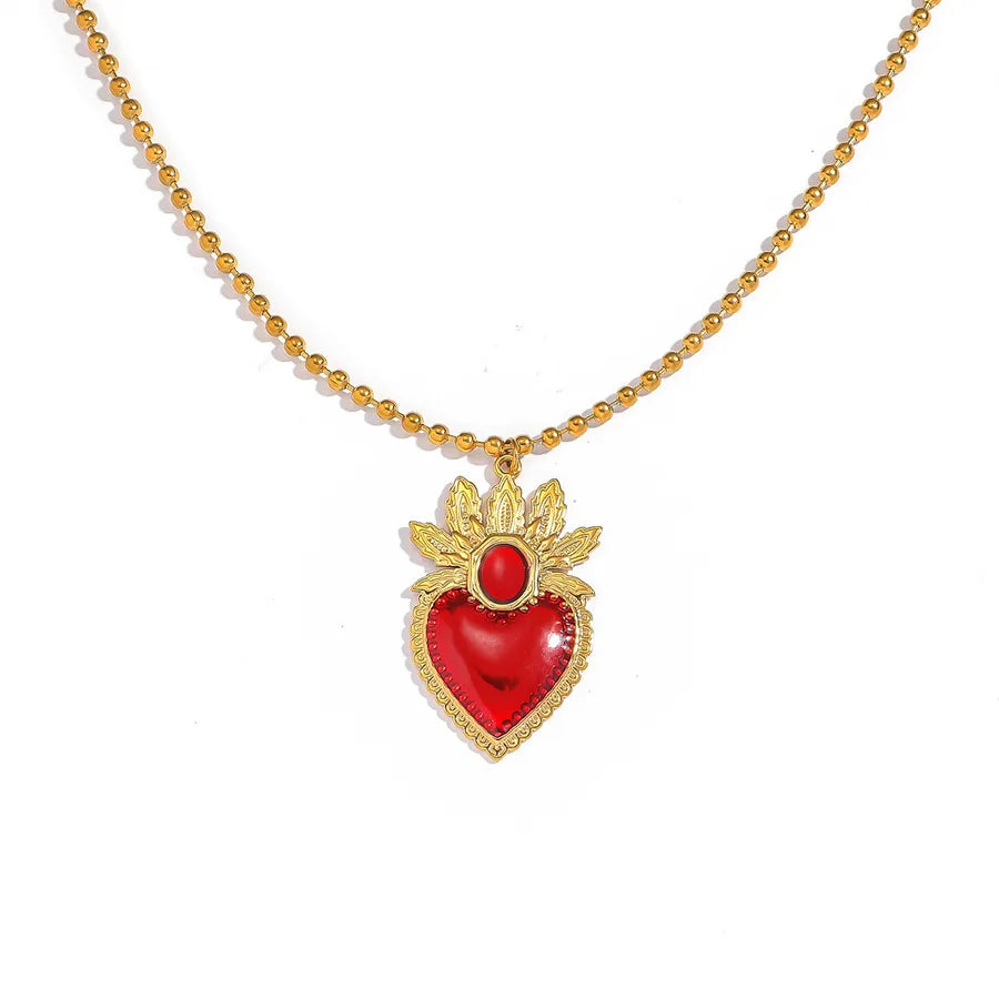 Malt Stainless Steel Heart Shaped Oil Drop Necklace Women's Halloween Hip Hop Punk Clavicle Chain  Jewelry