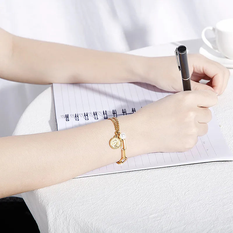 Fashion Cartoon Character Titanium Steel 18K Gold Plated Bracelets In Bulk