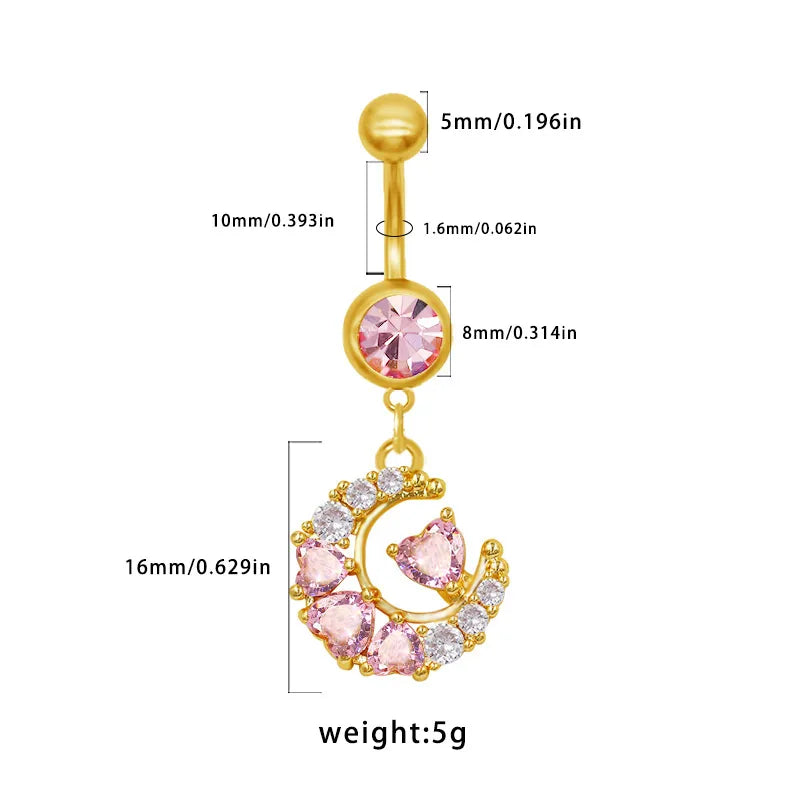 1 Piece Belly Rings Elegant Sexy Classic Style Sun Heart Shape Butterfly 316L Stainless Steel  Alloy Inlay Resin Rhinestones Glass Gold Plated