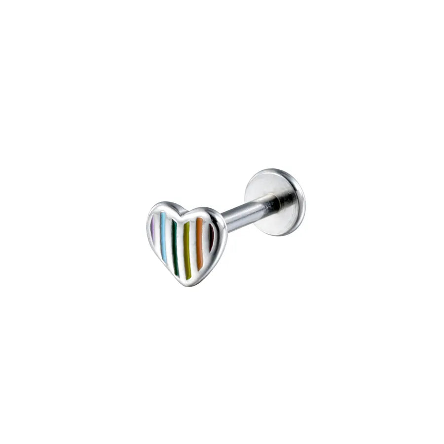Heart Shape Copper Ear Cartilage Rings & Studs with Enamel Craft, Electroplated Finish, Unisex, Available in Silver