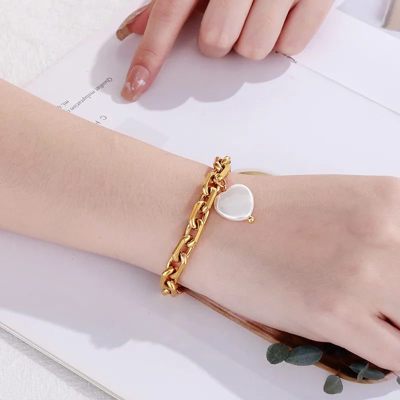 Fashion Heart Stainless Steel 18K Gold Plated Bracelets In Bulk
