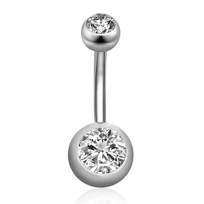 C Shape Copper Belly Ring with Rhinestones in Silver, Unisex Belly Piercing Jewelry