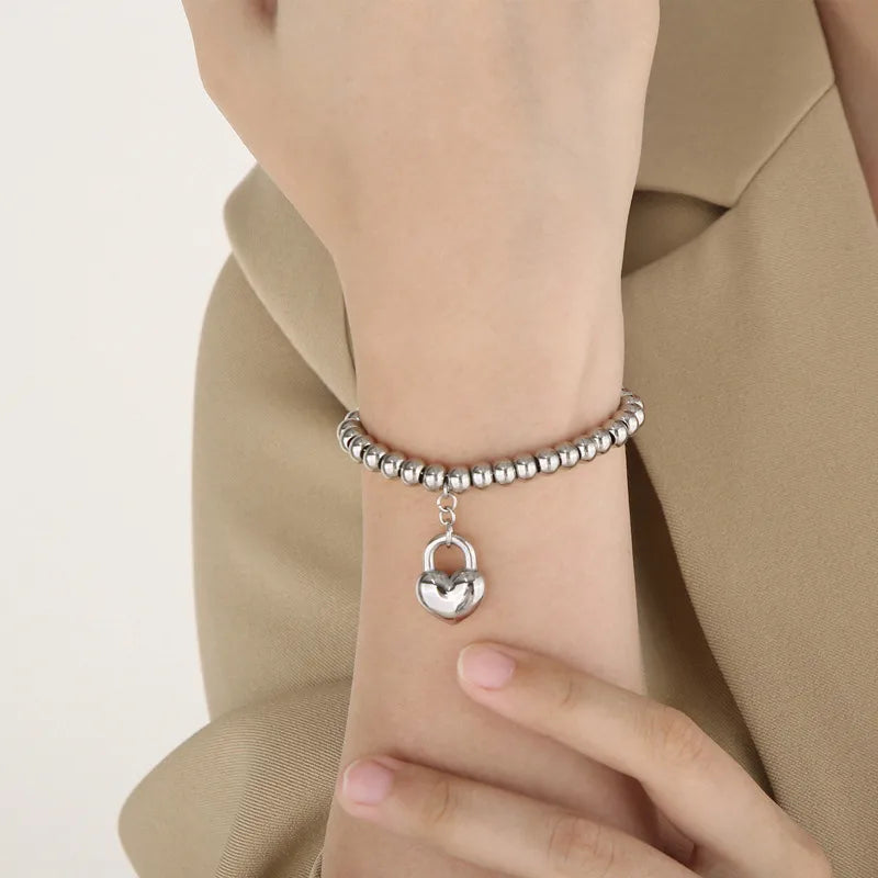 Streetwear Heart Shape Titanium Steel 18K Gold Plated Bracelets In Bulk