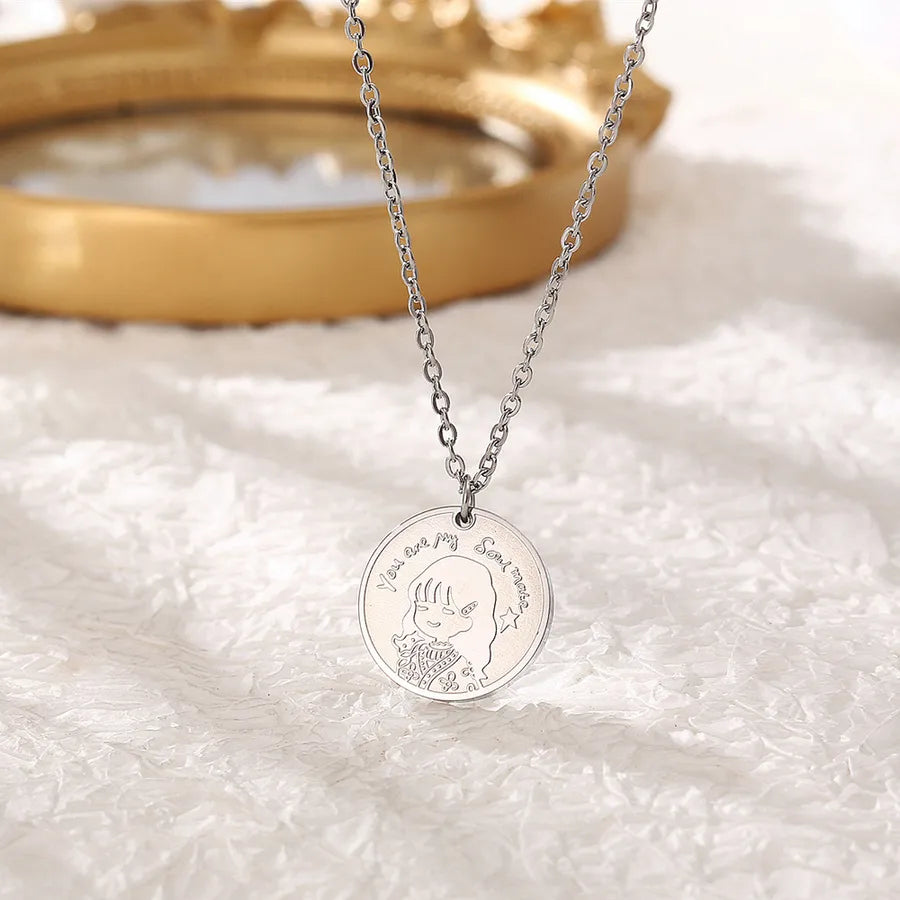 304 Stainless Steel 18K Gold Plated Hip-Hop Plating Cartoon Character Pendant Necklace