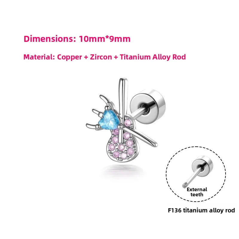 Unisex Copper Ear Cartilage Rings & Studs Featuring Heart Shape and Zircon Inlay, Available in Purple
