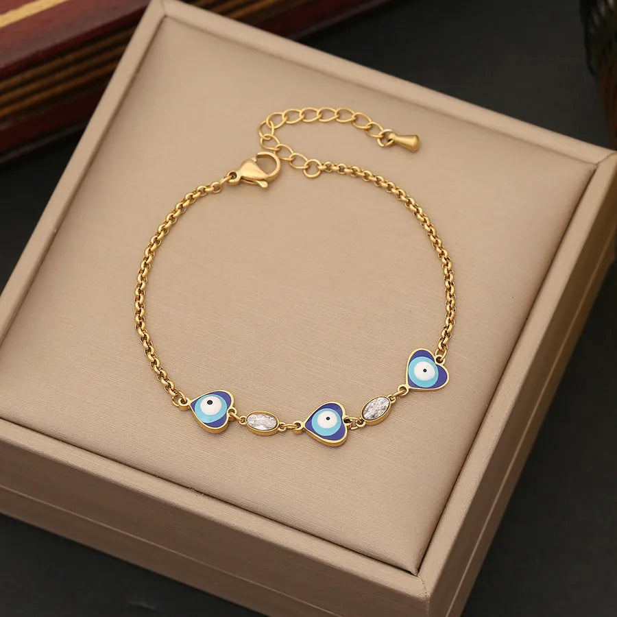 Luxurious Devil'S Eye Stainless Steel 18K Gold Plated Bracelets In Bulk