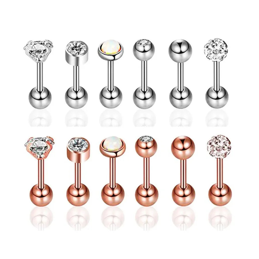 simple style geometric stainless steel inlay zircon ear studs 1 piece