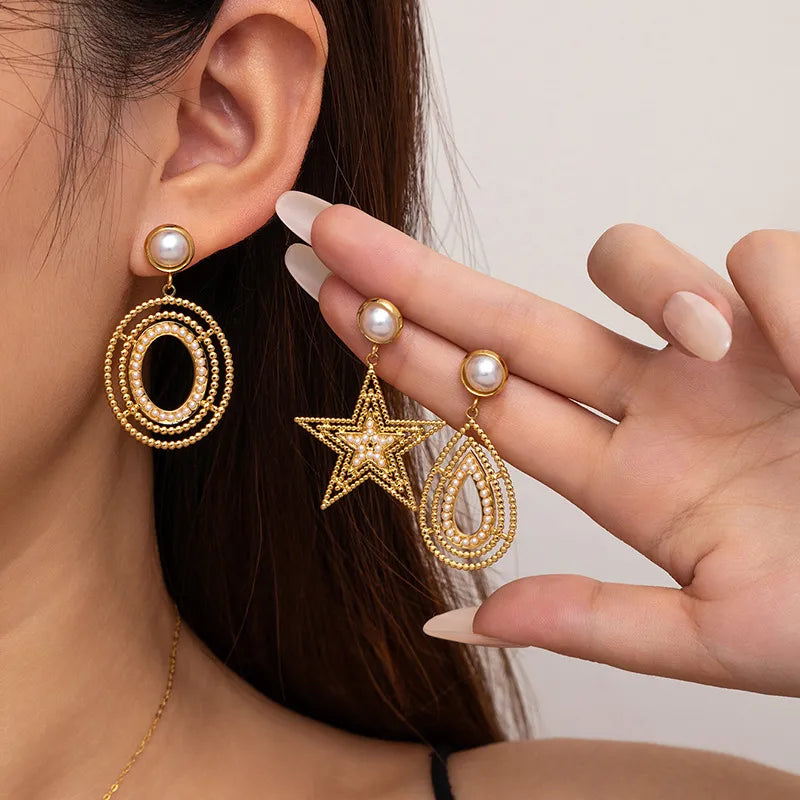 Exaggerated Style Round Stud Earrings for Women, Crafted from Titanium Steel in Steel Color