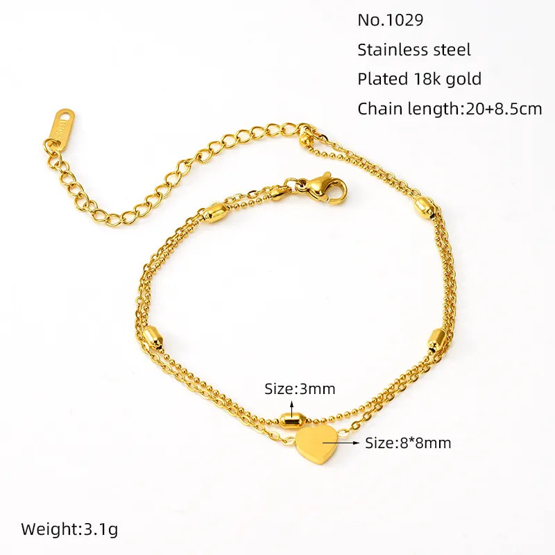 Elegant Heart Shape 304 Stainless Steel 18K Gold Plated Bracelets In Bulk