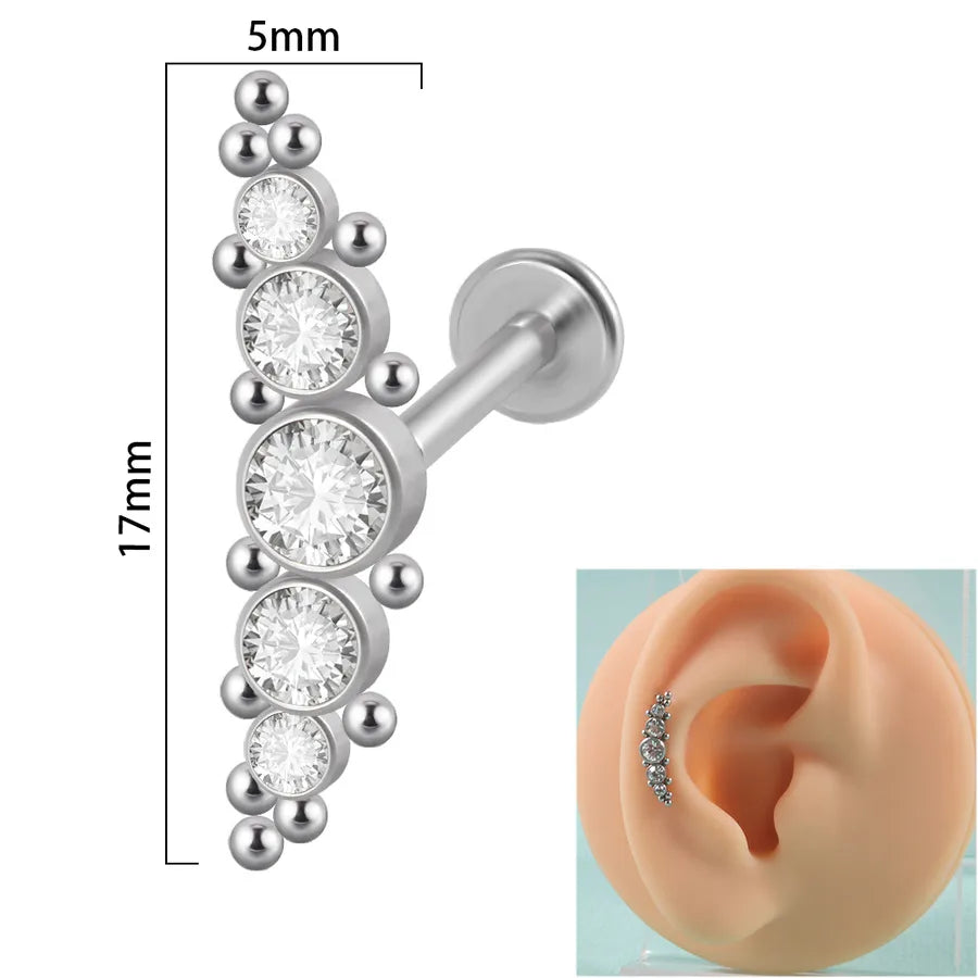 1 Piece Ear Cartilage Rings & Studs Simple Style Round 304 Stainless Steel Copper Zircon Inlay Resin Zircon