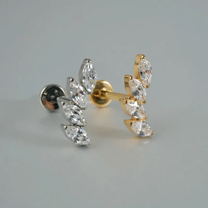 1 Piece Ear Cartilage Rings & Studs Japanese Style Classic Style Artistic Irregular Rhombus Pure Titanium Titanium Alloy Plating Zircon 14K Gold Plated White Gold Plated