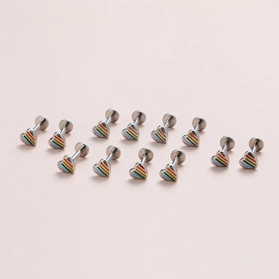 Heart Shape Copper Ear Cartilage Rings & Studs with Enamel Craft, Electroplated Finish, Unisex, Available in Silver
