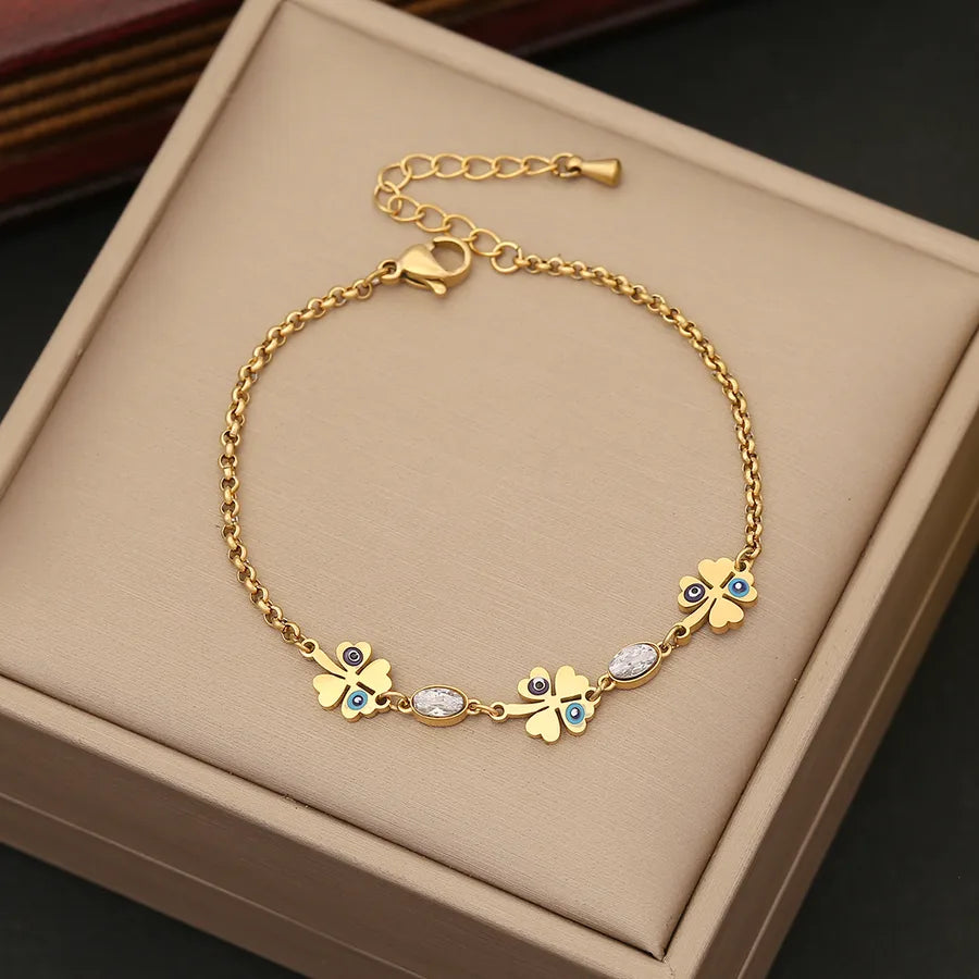 Luxurious Devil'S Eye Stainless Steel 18K Gold Plated Bracelets In Bulk
