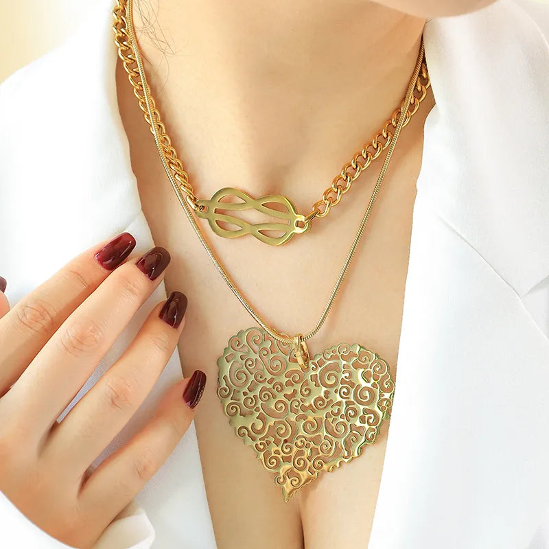 Wholesale Jewelry Hip-Hop Exaggerated Punk Irregular Heart Shape 304 Stainless Steel 14K Gold Plated Plating Hollow Out Pendant Necklace