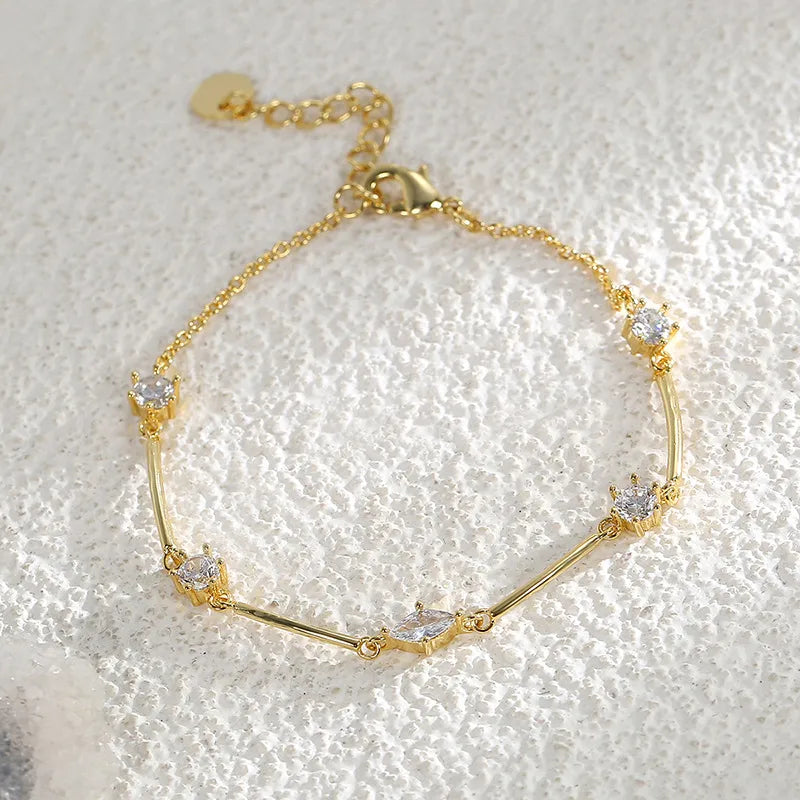 simple style geometric copper plating inlay zircon 18k gold plated bracelets