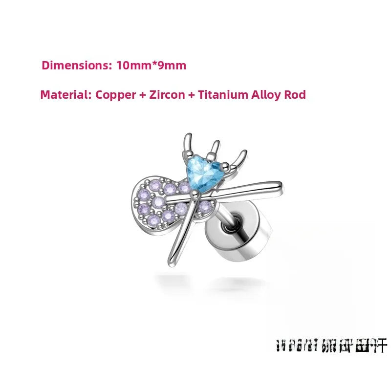 Unisex Copper Ear Cartilage Rings & Studs Featuring Heart Shape and Zircon Inlay, Available in Purple