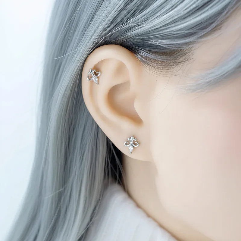 Unisex Flowers Copper Ear Cartilage Rings & Studs with Zircon Inlay, Perfect for Festival Wear