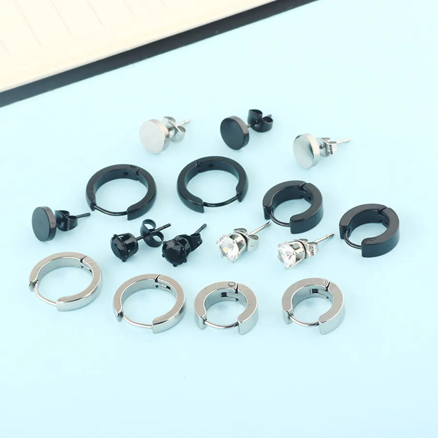 Punk Flowers Stud Earrings for Men in Titanium Steel, Set of 16 Pieces
