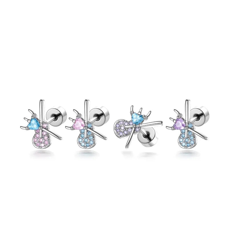 Unisex Copper Ear Cartilage Rings & Studs Featuring Heart Shape and Zircon Inlay, Available in Purple