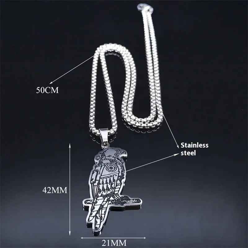 Silver Stainless Steel Mechanical Eagle Necklace Hip Hop Steam Punk Themed Animal Design Unisex Polished Cut Jewelry Accessory