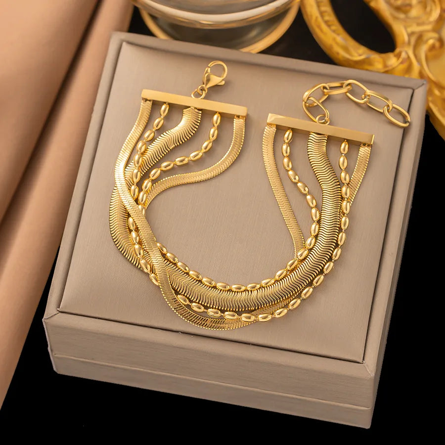 simple style solid color titanium steel 18k gold plated bracelets in bulk