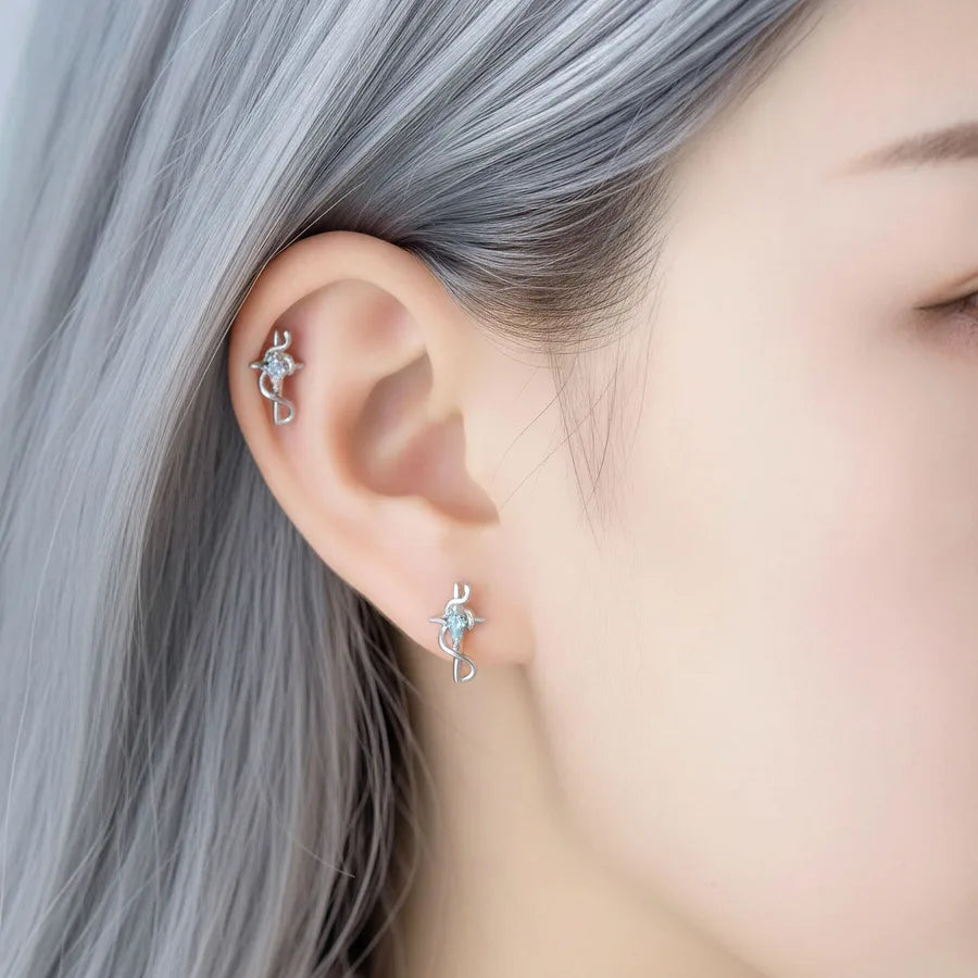 Punk Unisex Copper Cross Ear Cartilage Rings & Studs with White Zircon Inlay