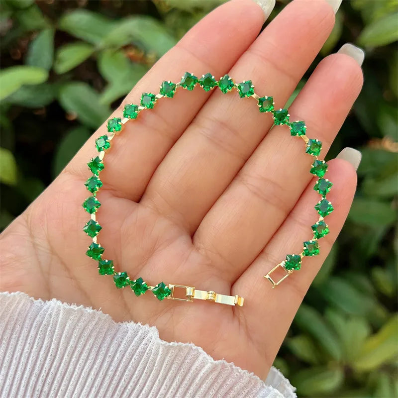 Wholesale Jewelry Classic Style Rhombus Copper Zircon 18K Gold Plated Bracelets