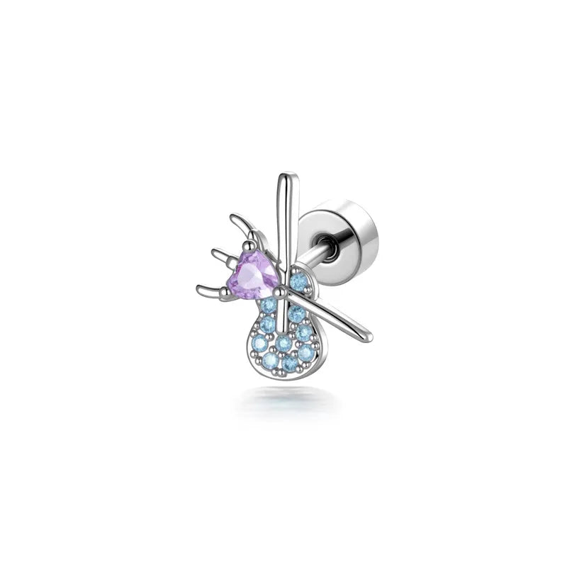 Unisex Copper Ear Cartilage Rings & Studs Featuring Heart Shape and Zircon Inlay, Available in Purple