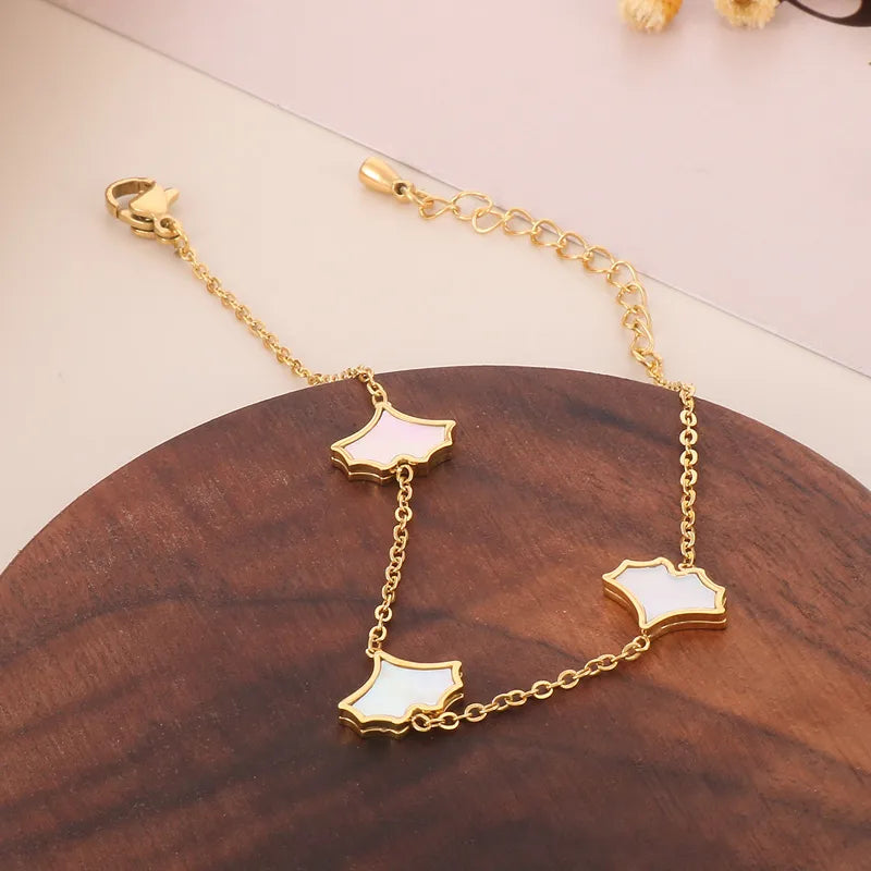 Basic Ginkgo Leaf Stainless Steel 18K Gold Plated Bracelets In Bulk