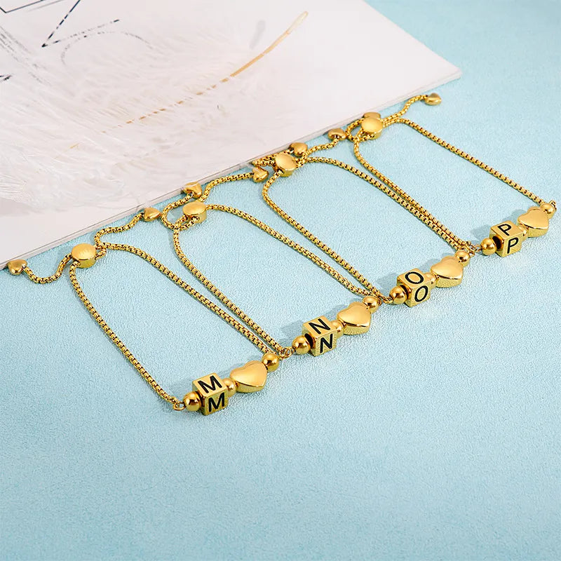 Korean Style Letter Titanium Steel 18K Gold Plated Bracelets In Bulk