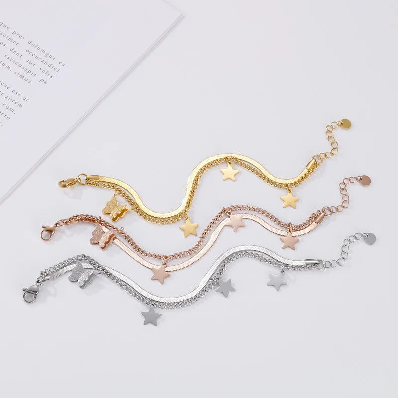 Simple Style Star Titanium Steel 18K Gold Plated Bracelets In Bulk