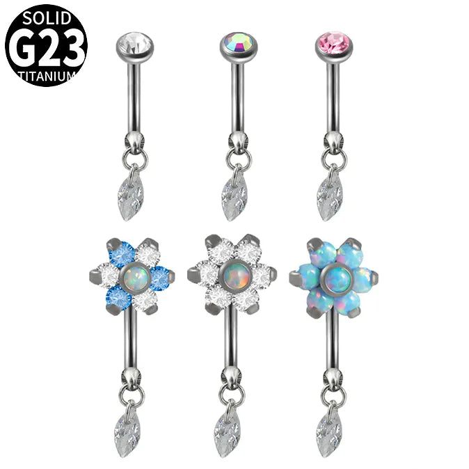1 Piece Ear Cartilage Rings & Studs Casual Tropical Round Water Droplets Flower G23 Titanium Alloy Polishing Zircon Ear Cartilage Rings & Studs