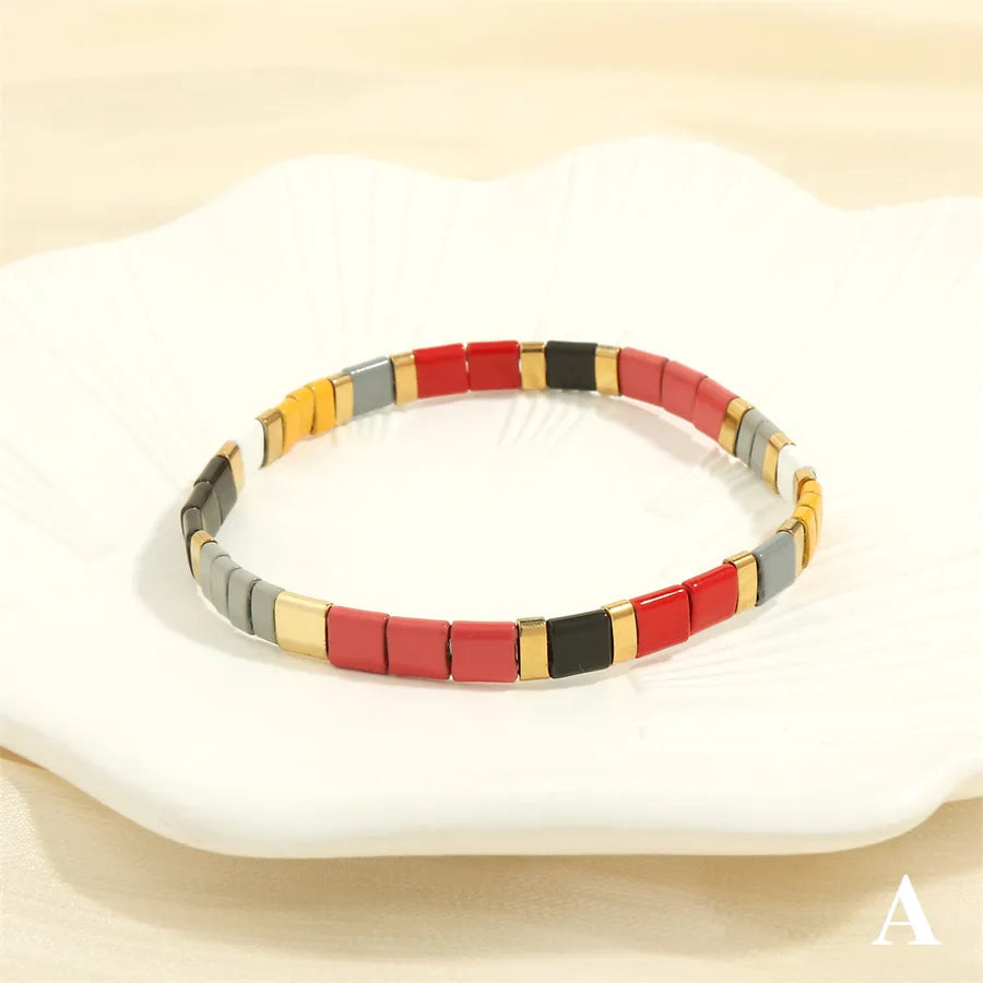 beach square copper beaded 18k gold plated bracelets