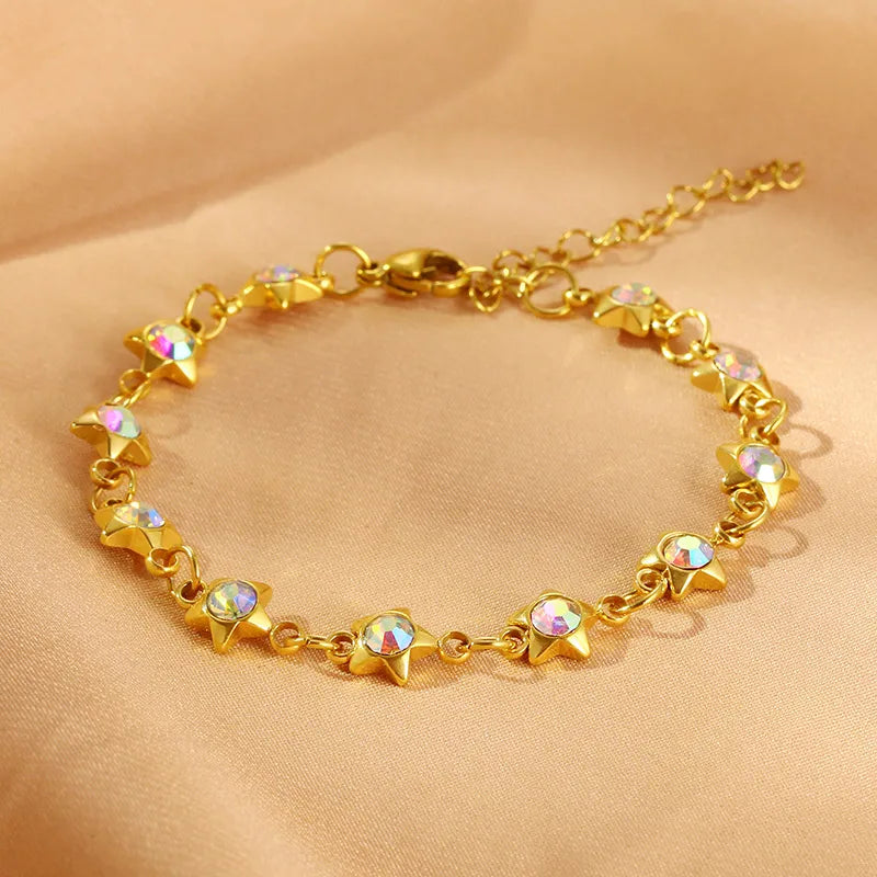 Simple Style Pentagram 304 Stainless Steel 18K Gold Plated Bracelets In Bulk