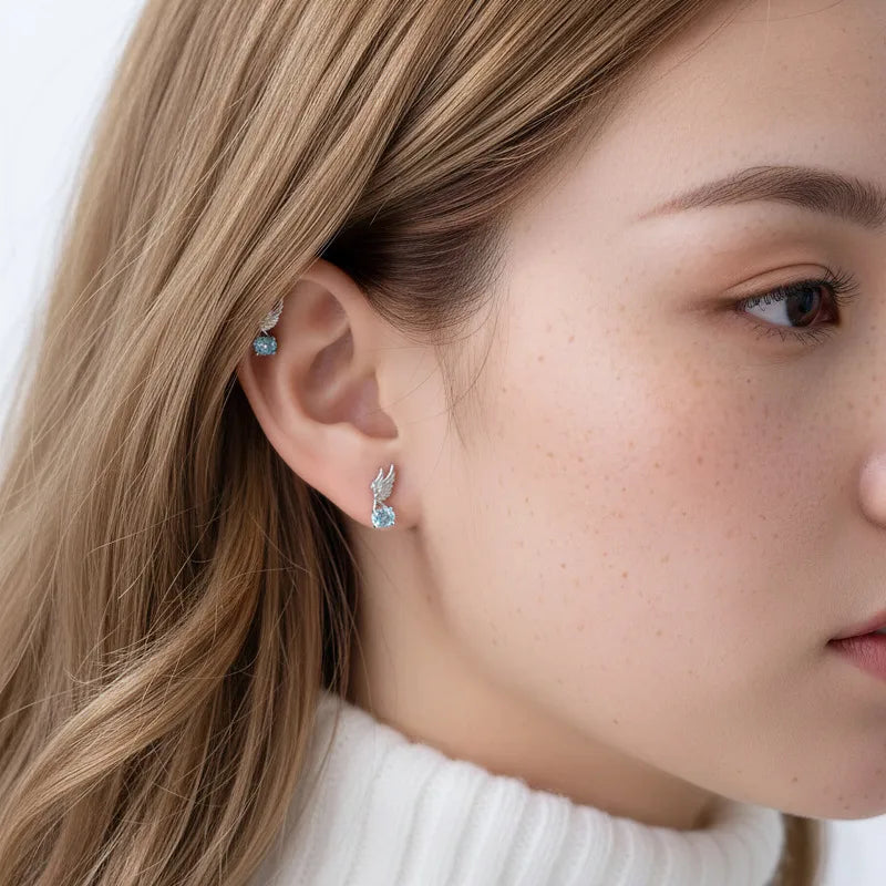 Angel Wings Copper Ear Cartilage Rings & Studs with Claw Setting in , Unisex, White